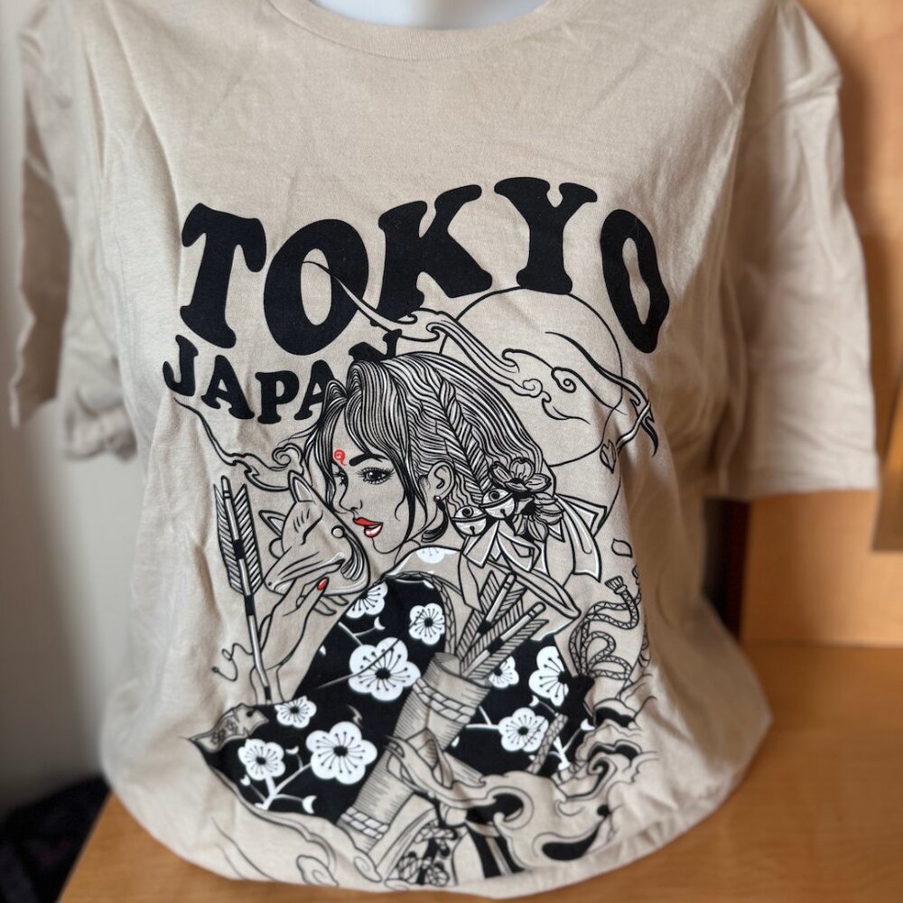 Tokyo Japan Tan, Black and White Oversized Graphic Tee